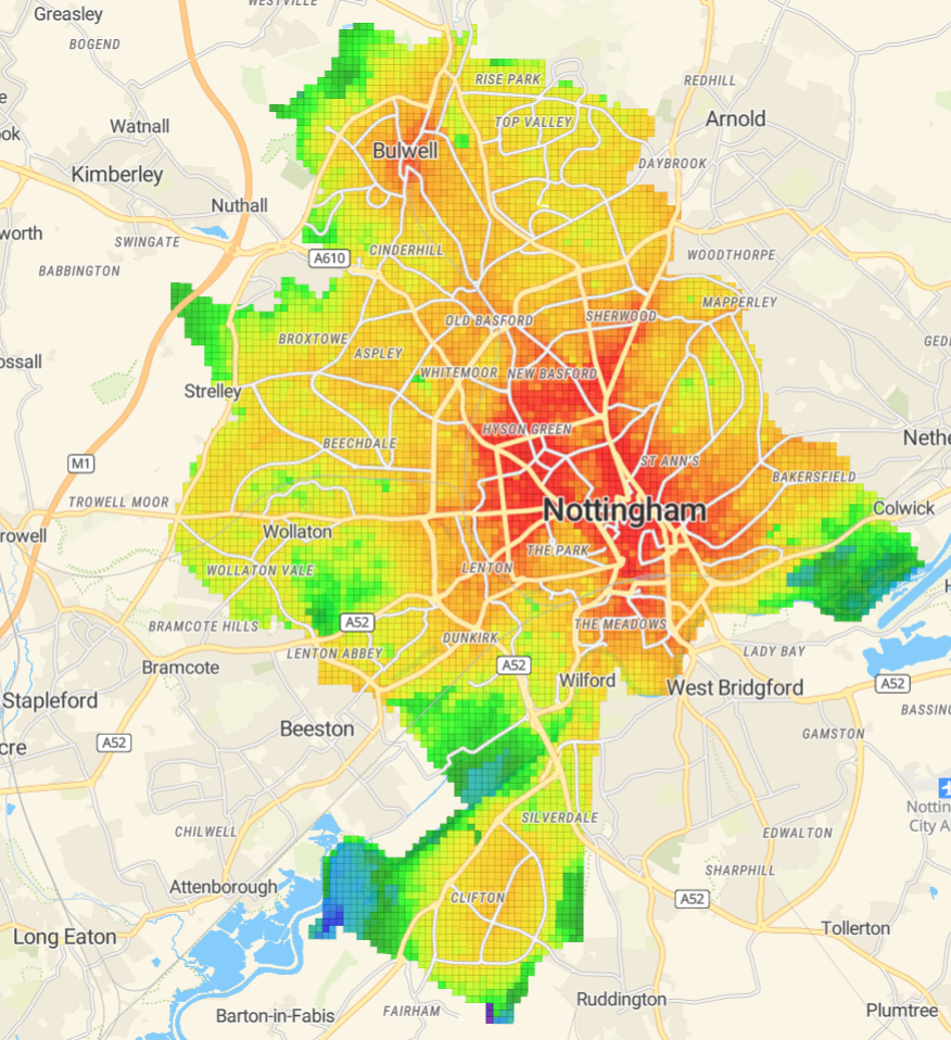 Map comparing the local authority view with the default Connectivity Tool view
